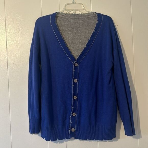 FATE Reversable Distressed Oversized Cardigan Small medium Gray Blue - Picture 5 of 15